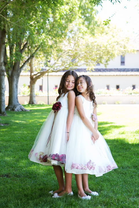 Satin Flower Petal Girl Dress (White Dress)