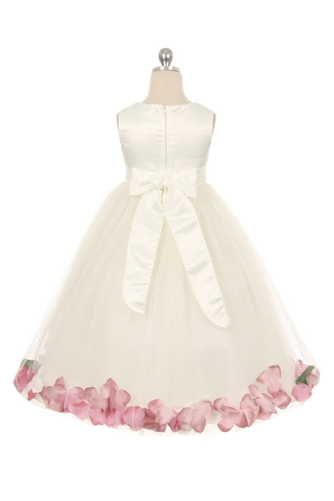 Satin Flower Petal Girl Dress (White Dress)