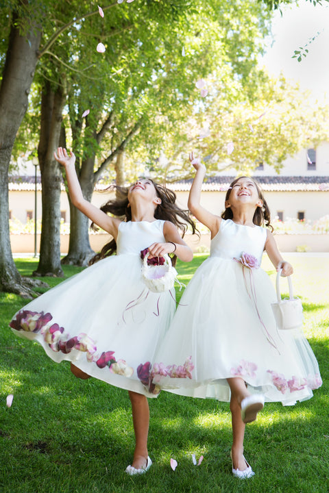 Satin Flower Petal Girl Dress (Ivory Dress)