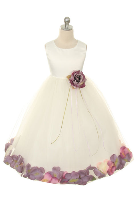 Satin Flower Petal Girl Dress (Ivory Dress)
