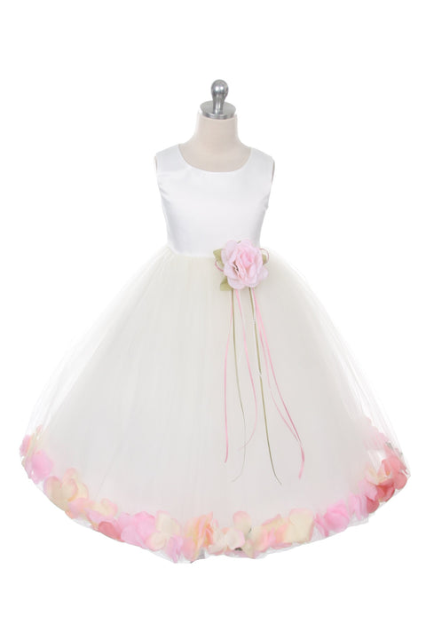 Satin Flower Petal Girl Dress (Ivory Dress)