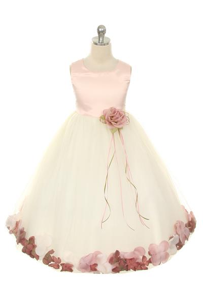 Satin Flower Petal Girl Dress (Ivory Dress)