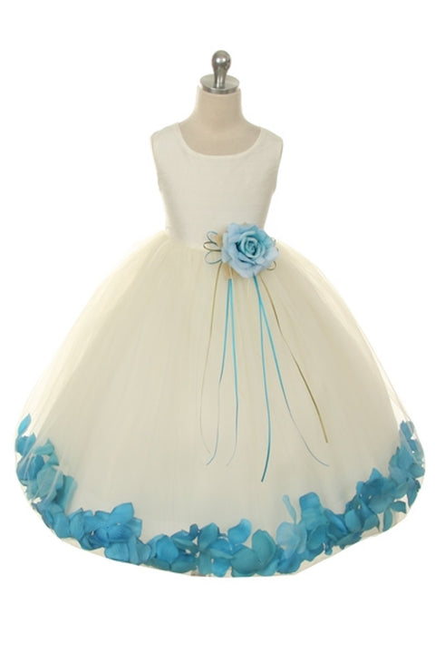 Satin Flower Petal Girl Dress (White Dress)