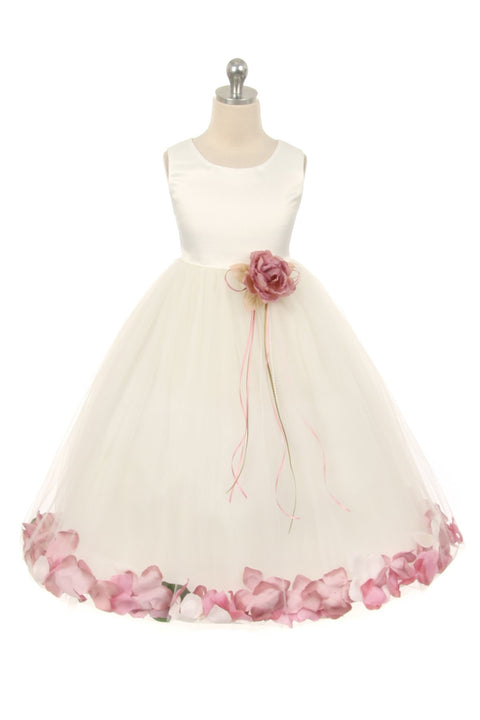 Satin Flower Petal Girl Dress (White Dress)