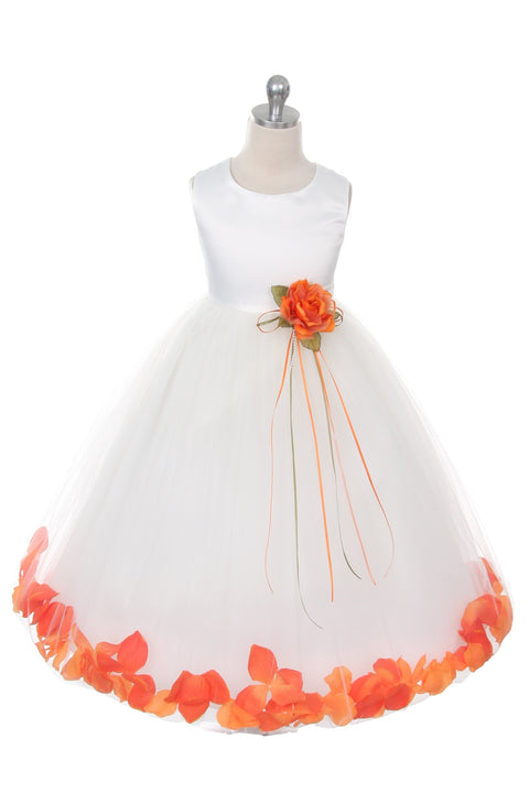 Satin Flower Petal Girl Dress (White Dress)