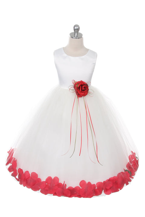 Satin Flower Petal Girl Dress (White Dress)