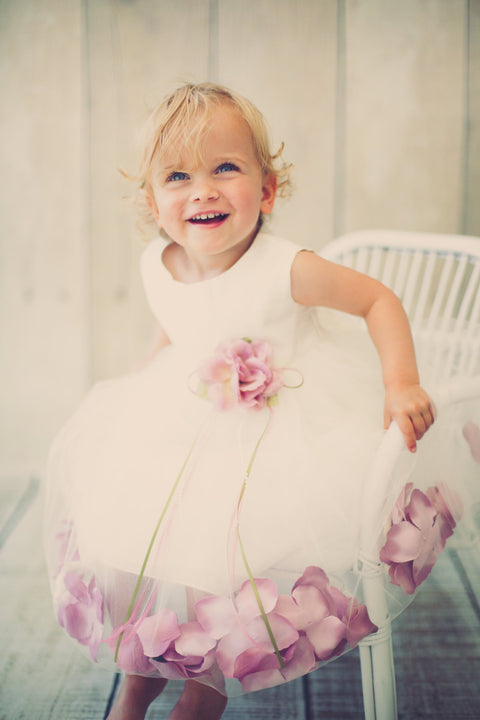 Satin Flower Petal Baby Dress (Ivory Dress)