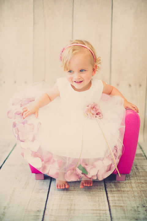 Satin Flower Petal Baby Dress (White Dress)