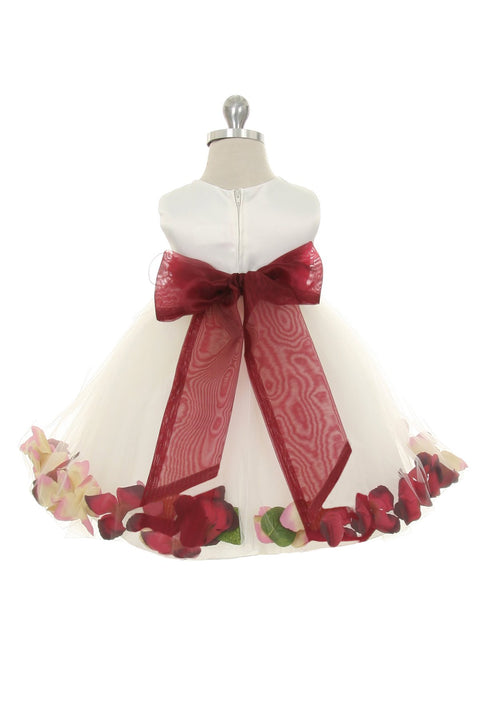 Satin Flower Petal Baby Dress With Organza Sash (White Dress)