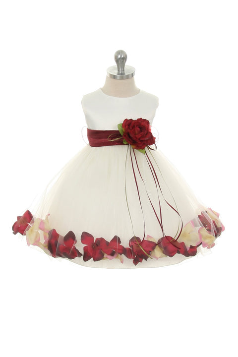 Satin Flower Petal Baby Dress With Organza Sash (White Dress)
