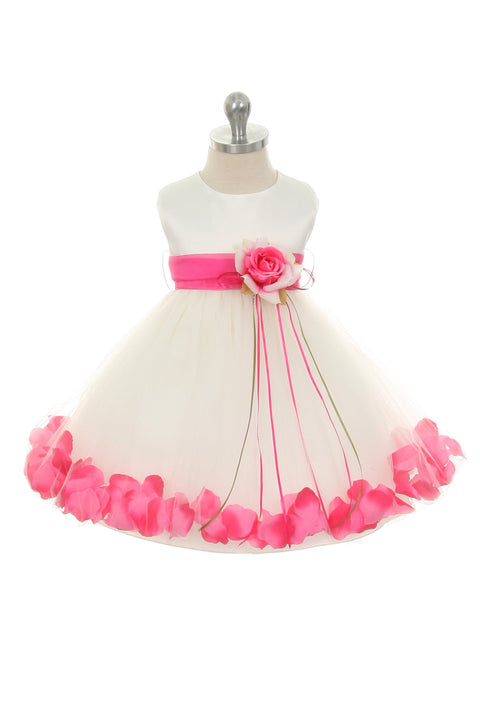Satin Flower Petal Baby Dress With Organza Sash (Ivory Dress)