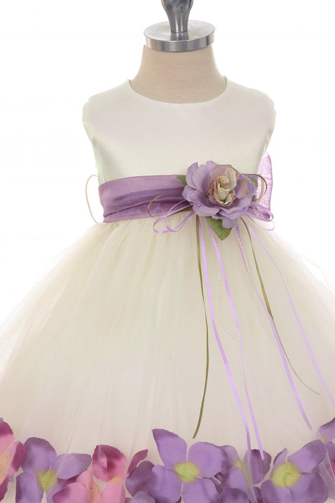 Satin Flower Petal Baby Dress With Organza Sash (White Dress)