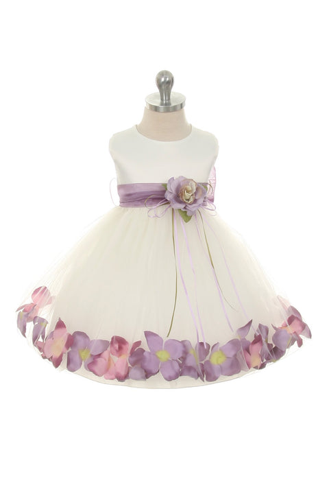 Satin Flower Petal Baby Dress With Organza Sash (Ivory Dress)