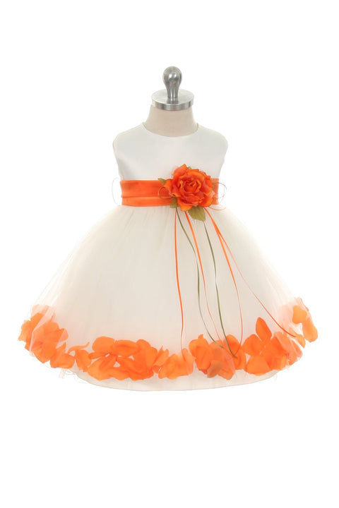 Satin Flower Petal Baby Dress With Organza Sash (White Dress)
