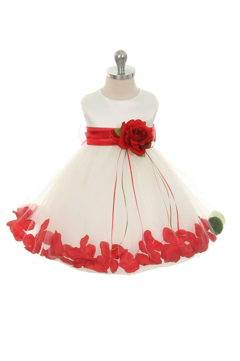 Satin Flower Petal Baby Dress With Organza Sash (Ivory Dress)
