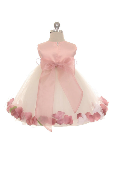 Rose Top Satin Flower Petal Baby Dress With Organza Sash