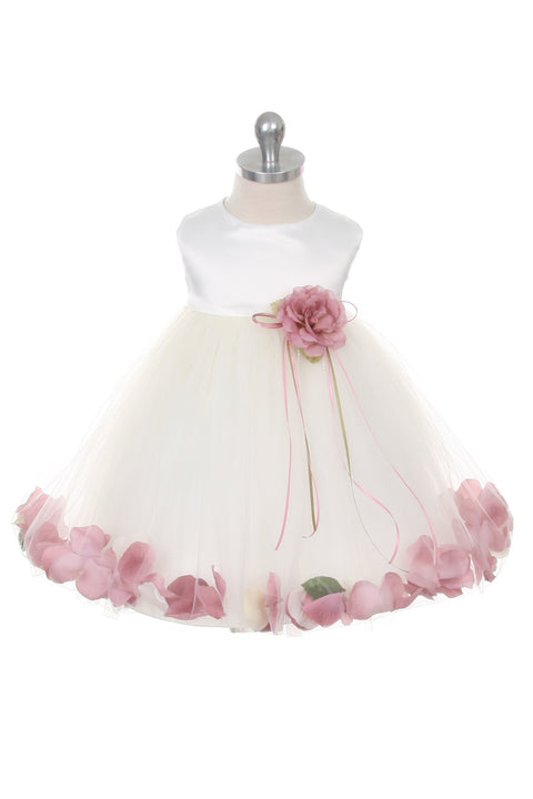 Satin Flower Petal Baby Dress (White Dress)