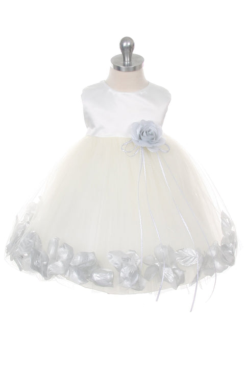 Satin Flower Petal Baby Dress (White Dress)