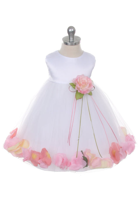 Satin Flower Petal Baby Dress (White Dress)