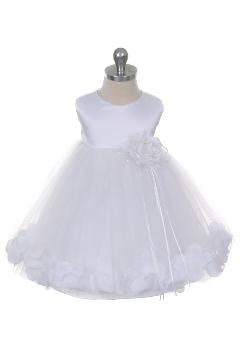 Satin Flower Petal Baby Dress (White Dress)