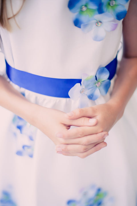Shantung Dress Decorated with Flower Petals