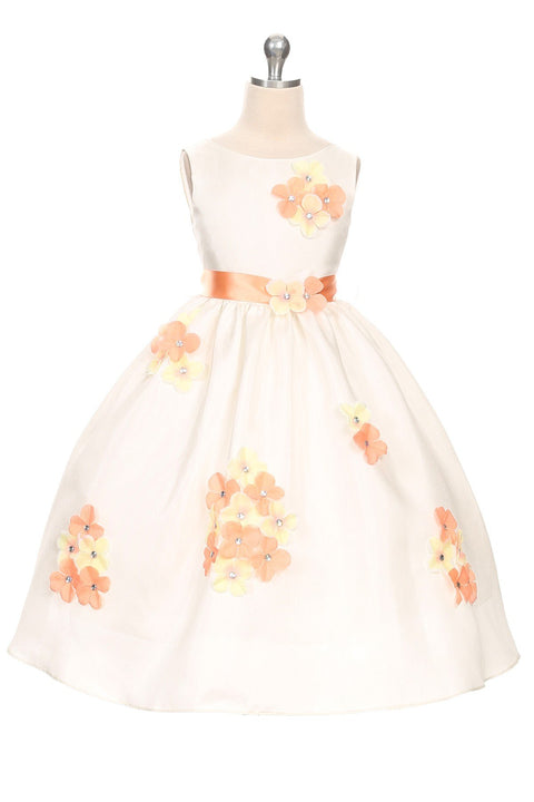 Shantung Dress Decorated with Flower Petals