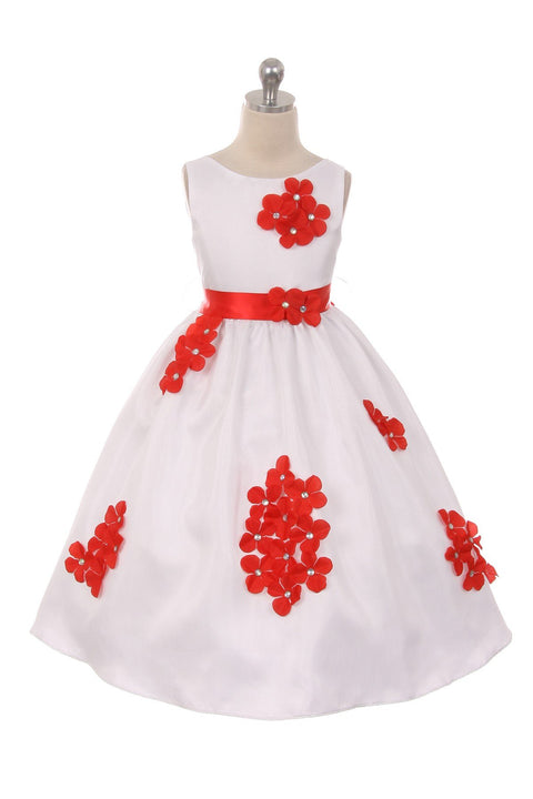 Shantung Dress Decorated with Flower Petals