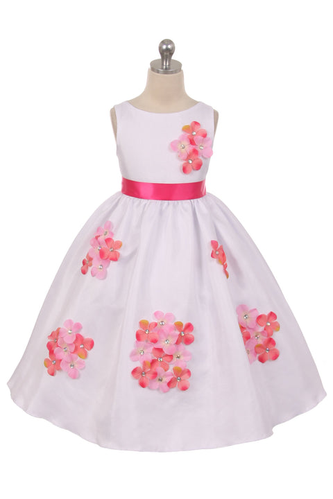 Shantung Dress Decorated with Flower Petals
