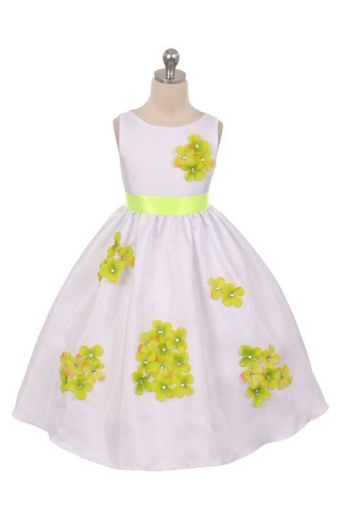 Shantung Dress Decorated with Flower Petals