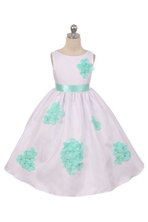 Shantung Dress Decorated with Flower Petals