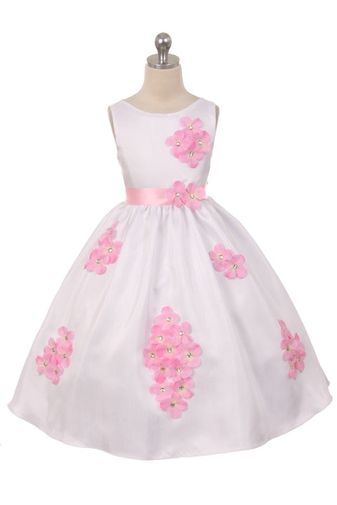 Shantung Dress Decorated with Flower Petals