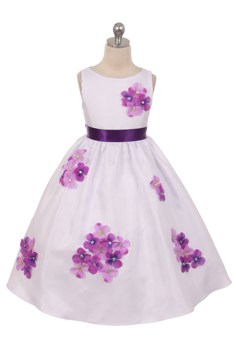Shantung Dress Decorated with Flower Petals