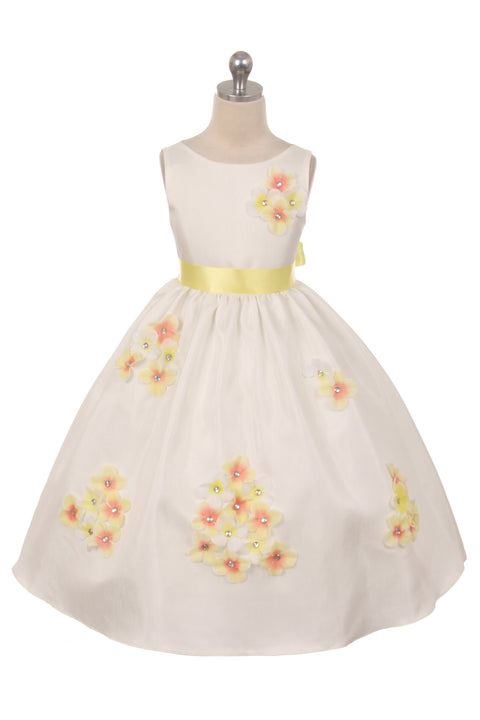Shantung Dress Decorated with Flower Petals
