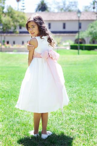 Poly Silk Organza Sash Girl Dress (Ivory Dress)