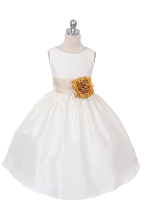 Poly Silk Organza Sash Girl Dress (Ivory Dress)