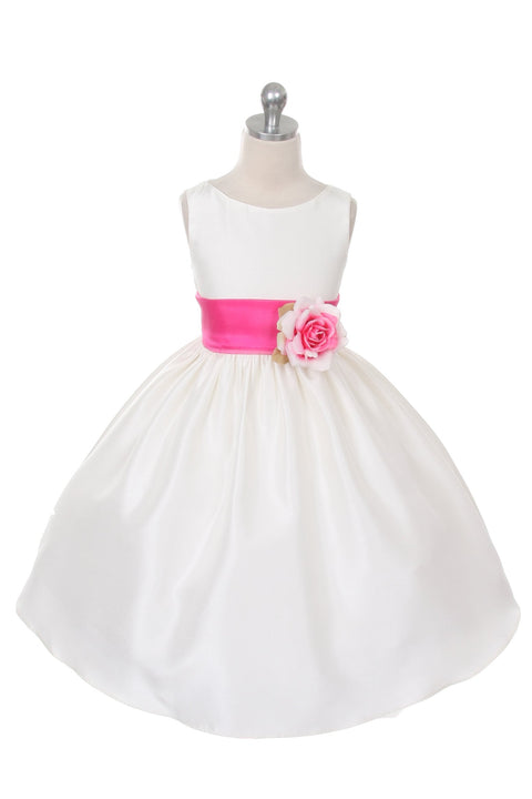 Poly Silk Organza Sash Girl Dress (Ivory Dress)