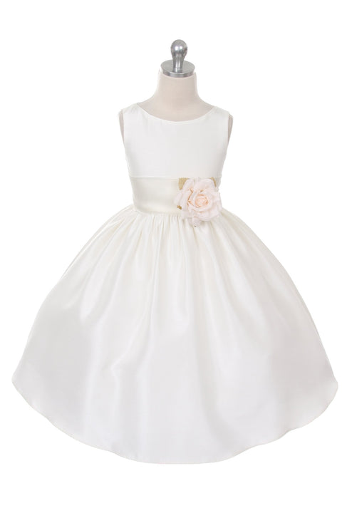 Poly Silk Organza Sash Girl Dress (Ivory Dress)