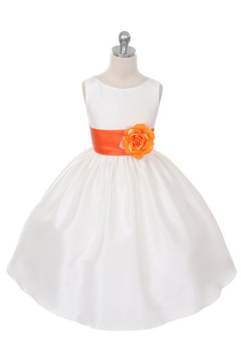 Poly Silk Organza Sash Girl Dress (White Dress)