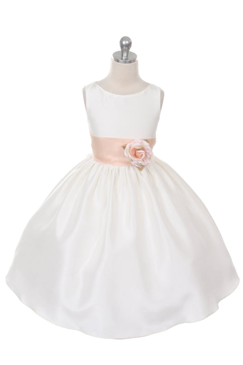 Poly Silk Organza Sash Girl Dress (White Dress)