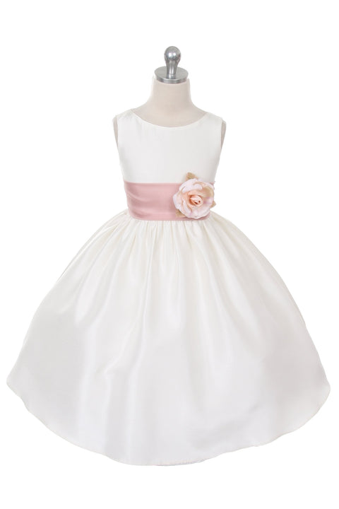 Poly Silk Organza Sash Girl Dress (Ivory Dress)