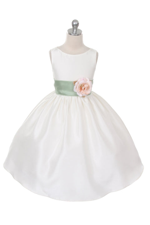 Poly Silk Organza Sash Girl Dress (White Dress)