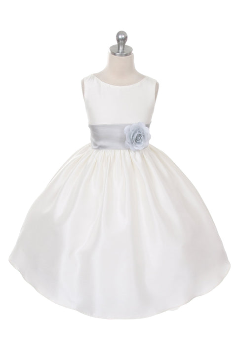 Poly Silk Organza Sash Girl Dress (Ivory Dress)
