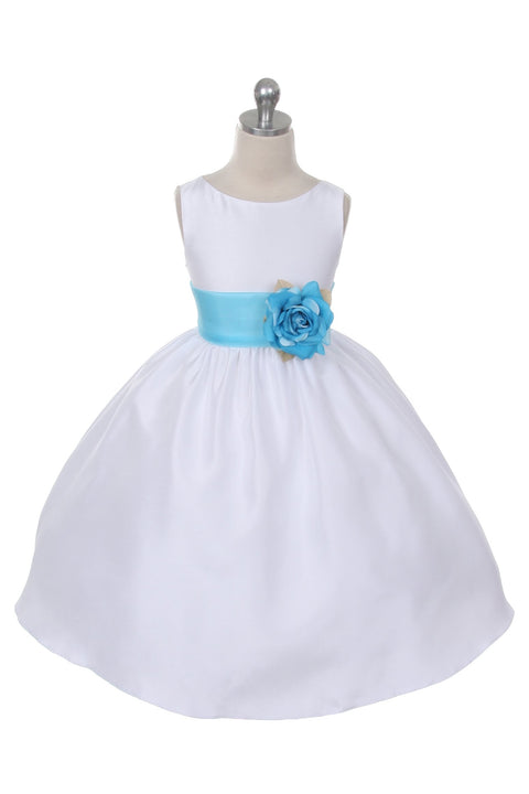 Poly Silk Organza Sash Girl Dress (Ivory Dress)