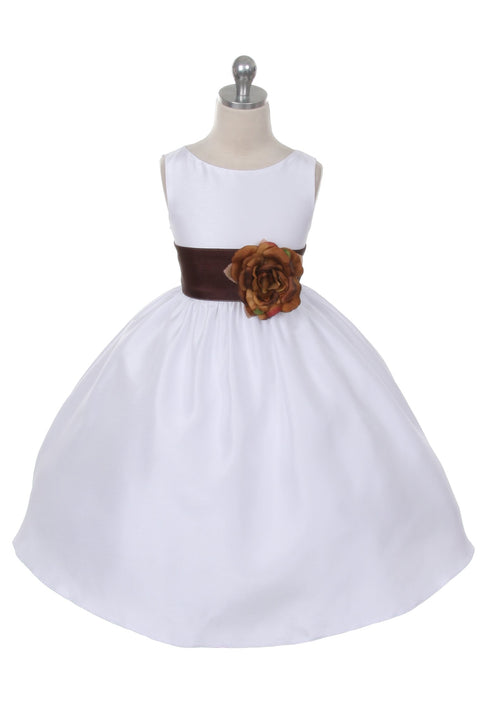 Poly Silk Organza Sash Girl Dress (White Dress)