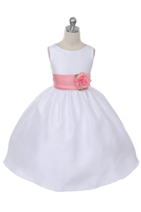Poly Silk Organza Sash Girl Dress (White Dress)