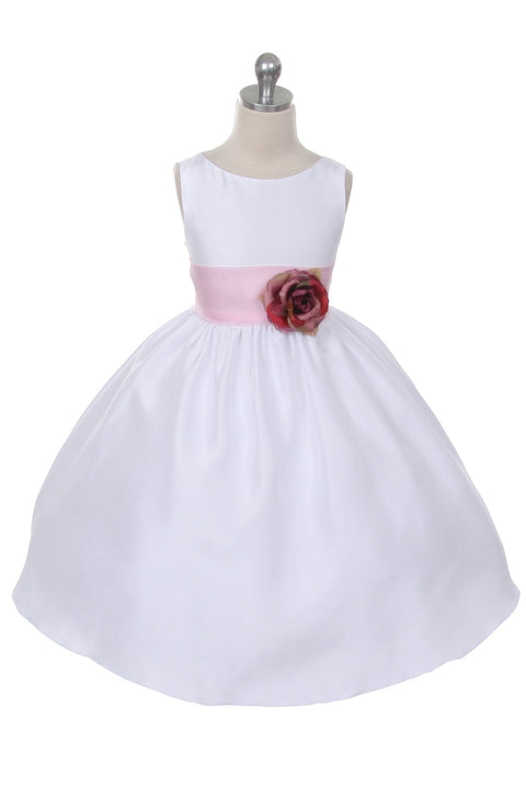 Poly Silk Organza Sash Girl Dress (White Dress)