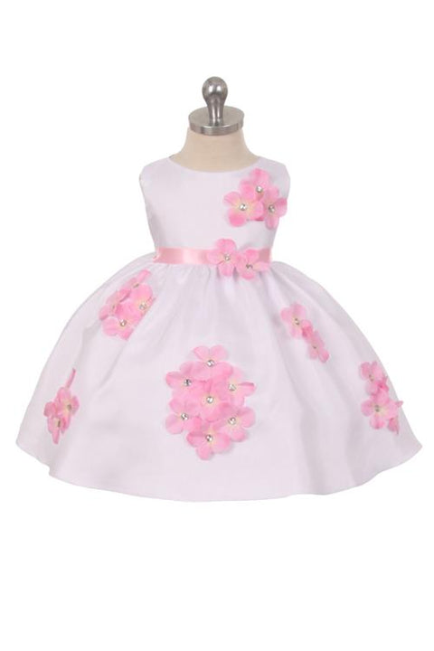 Shantung Dress Decorated with Flower Petals
