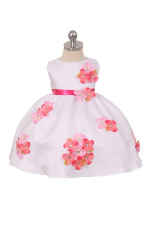 Shantung Dress Decorated with Flower Petals