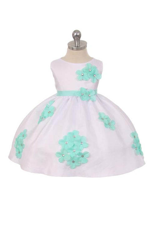 Shantung Dress Decorated with Flower Petals