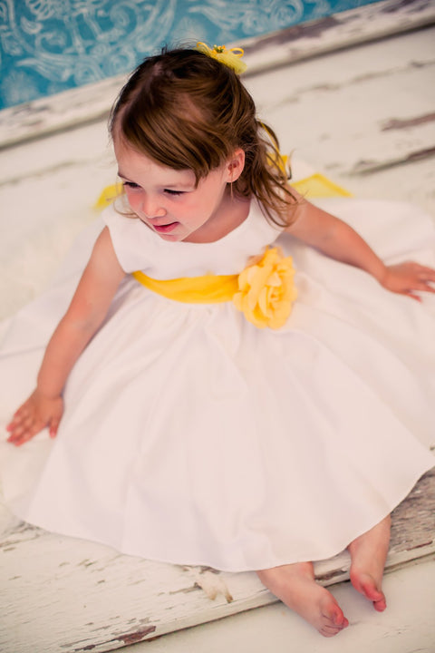 Poly Silk Organza Sash Classic Baby Dress (Ivory Dress)